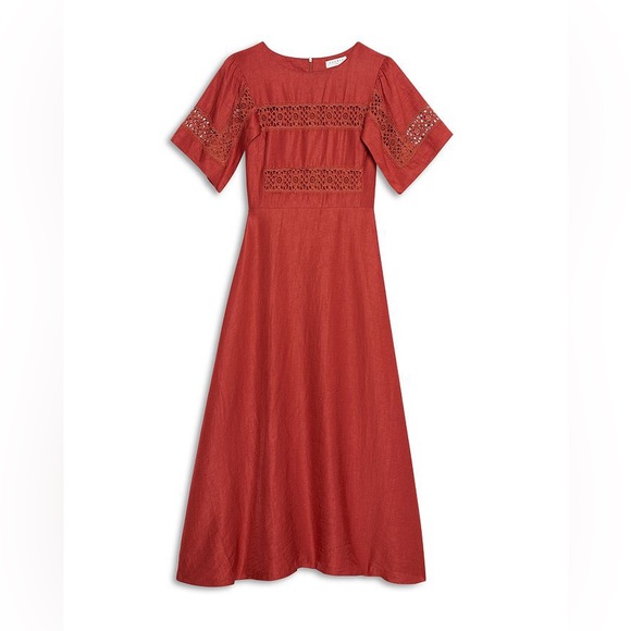 Sandro Dresses & Skirts - NWOT Sandro Red Midi Dress with Lace Accents size EU34